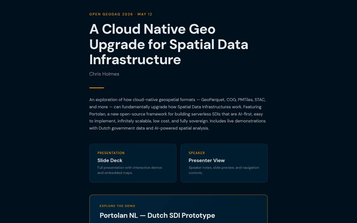 Opening slide of the talk, with the title and a link to the Dutch portal demo.